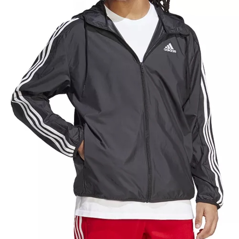 Adidas Black Windbreaker with Signature Stripes